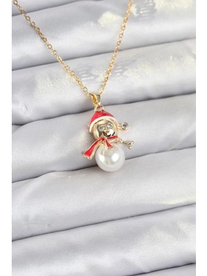 Aydogan's Ayd 316L Çelik Zincir Gold Renk Kardan Adam Model Yılbaşı Temalı Kadın Kolye - TJ-BKO10702
