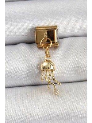 Aydogan's Ayd 316L Çelik Sallantılı Zirkon Taşlı Deniz Anası Model Gold Renk Nomination Charm - TJ-BC142