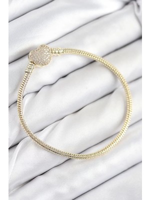 Aydogan's Ayd Pirinç Charm Zirkon Taşlı Kalp Model Gold Renk Kadın Bileklik - TJ-BB7809