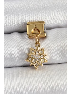 Aydogan's Ayd 316L Çelik Sallantılı Zirkon Taşlı Yıldız Model Gold Renk Nomination Charm - TJ-BC1416