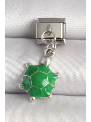 Aydogan's Ayd 316L Çelik Gümüş Renk Yeşil Kaplumbağa Model Nomination Charm - TJ-BC1237