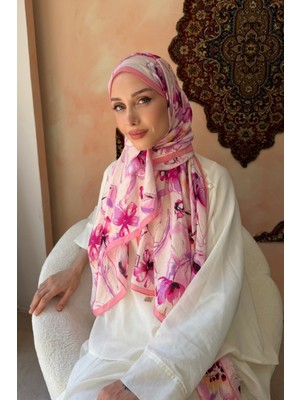 İmaj Butik Pembe Desenli Ipek Şal