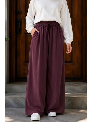 İmaj Butik Mürdüm Bel Lastikli Ip Bağlamalı Cepli Pantolon