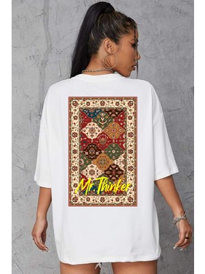 Mr.Thinker Mr.thınker Oversize Unisex T-Shirt Beyaz 'otantik Halı3' 2t Baskılı
