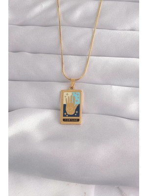 Aydogan's Ayd 316L Çelik Gold Renk Karışık Mineli El Figür Tarot Kolye - TJ-BKO9035