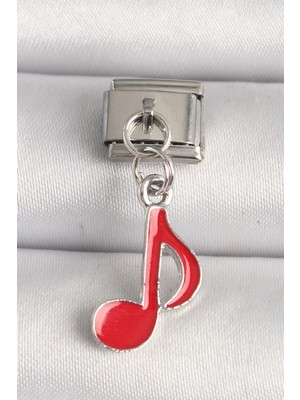Aydogan's Ayd 316L Çelik Gümüş Renk Kırmızı Müzik Nota Model Nomination Charm - TJ-BC1218