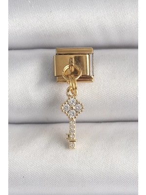 Aydogan's Ayd 316L Çelik Gold Renk Sallantı Zirkon Taşlı Anahtar Model Nomination Charm - TJ-BC1338
