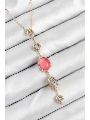 Aydogan's Ayd Pirinç Zincir Pembe Gold Renk Zirkon Taşlı Y Kolye - TJ-BKO10556