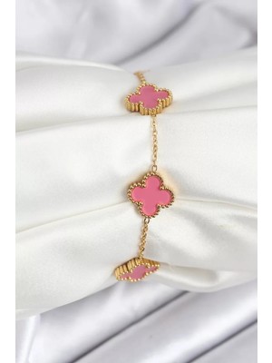 Aydogan's Ayd 316L Çelik Gold Zincir Pembe Yonca Renk Bileklik - TJ-BB7908