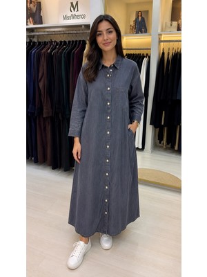 Invee Blue Ridge Denim Inçe Kumaş Gömlek Elbise 7191 Antrasit