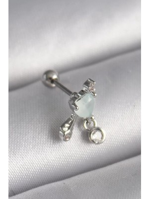 Aydogan's Ayd 316L Çelik Gümüş Renk Beyaz Minelik Kalp Sallantı Zirkon Taş Detay Tragus Piercing - Tj-Pr