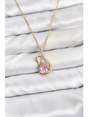 Aydogan's Ayd 316L Çelik Zincir Gold Renk Pembe Kuğu Model Zirkon Taşlı Kadın Kolye - TJ-BKO10867