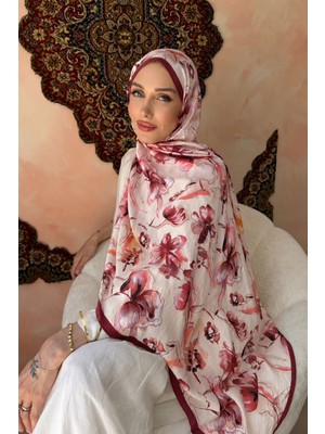 İmaj Butik Mürdüm Desenli Ipek Şal