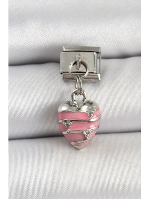 Aydogan's Ayd 316L Çelik Gümüş Renk Pembe Kalp Model Nomination Charm - TJ-BC1495