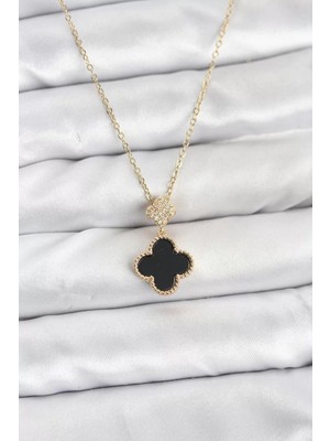 Aydogan's Ayd 316L Çelik Zincir Gold Renk Yonca Model Zirkon Taşlı Kadın Kolye - TJ-BKO10863