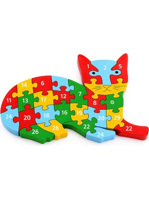 Wolawood Ahşap Kedi Yapboz~tamamı Ahşap Eğitici Zeka ve Dikkat Geliştirici Puzzle, Dekoratif Hediyelik 30×18 cm