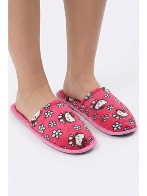 Hadiora Pembe Hello Kitty Desenli Peluş Ev Terliği - Yumuşak Dokulu Rahat Ev Ayakkabısı