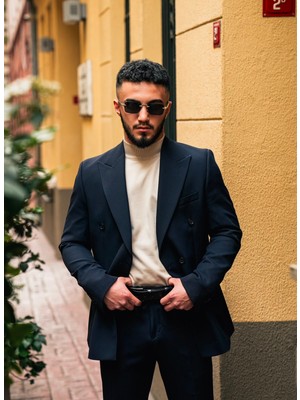 Dupont Classics Dupont Erkek Kruvaze Ikili Takım Elbise - Slim Fit Kırlangıç Yaka 6 Drop