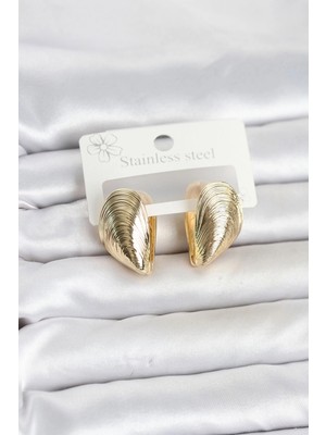 Colezium 316L Çelik Gold Renk Midye Model Kadın Küpe