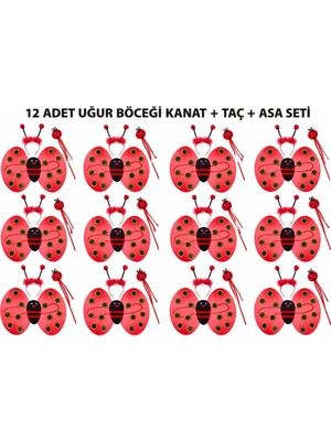 Colezium Uğur Böceği Kostüm Seti - Kanat Taç Asa 3 Parça 12 Adet