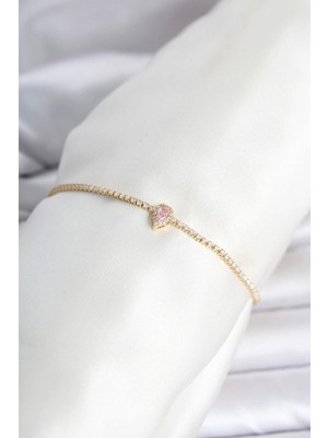 Colezium Pirinç Gold Renk Pembe Damla Model Su Yolu Kadın Bileklik