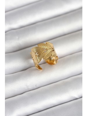Colezium 316L Çelik Gold Renk Başak Modeli Kadın Yüzük