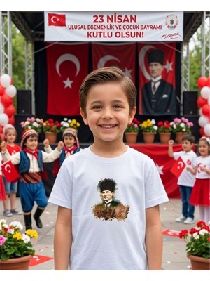 Lorvex Milli Bayram Temalı Atatürk Baskılı Çocuk-Yetişkin Pamuklu Tshirt Tişört