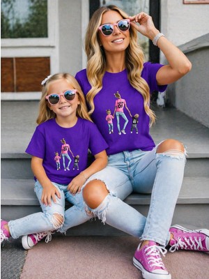 Lorvex Anne Kız Kombin Oversize Tişört %100 Pamuk Baskılı Rahat Kalıp Twin T-Shirt