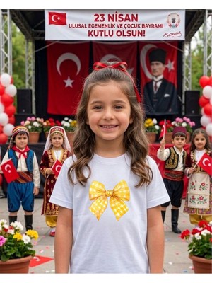 Lorvex 23 Nisan Temalı Sarı Kurdele Baskı Çocuk-Yetişkin Tshirt Tişört