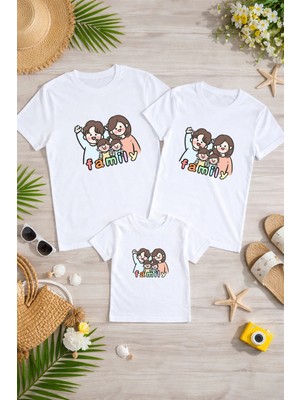 Lorvex Aile Kombin Oversize T-Shirt Anne Baba Çocuk %100 Pamuk Baskılı Rahat Kalıp (3 Adet Ayrı Sipariş Verilmelidir-Tekli Satılmaktadır)