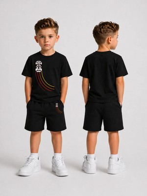 Lorvex Çocuk Şortlu Takım Erkek (Şort-T-Shirt) Baskılı Yazlık Spor Kombin Rahat Kalıp Takım