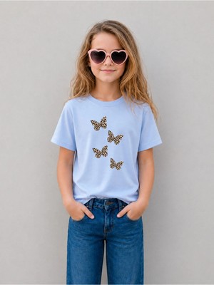 Lorvex Kız Çocuk Tişört %100 Pamuklu Baskılı Rahat Kalıp Yazlık T-Shirt