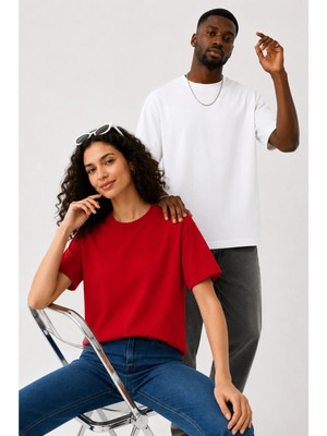 Lorvex Çift Kombin Erkek-Kadın Oversize T-Shirt %100 Pamuk Baskılı Rahat Kalıp Sevgili Tişörtü 2'li