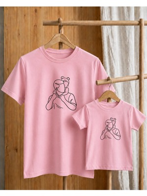 Lorvex Baba-Kız Özel Gün Konsept Oversize Tişört %100 Pamuklu Baskılı T-Shirt Rahat Kalıp