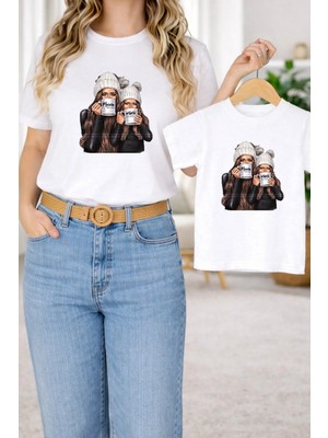 Lorvex Anne Kız Çocuk Kombin Oversize Tişört – Anne & Çocuk Twin T-Shirt Mama-Mini Baskılı