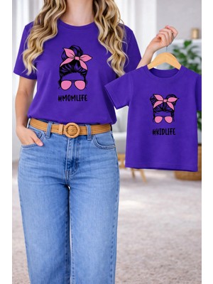 Lorvex Anne & Çocuk Tişört Oversize – T-Shirt Anne Kız Çocuk Twin Kombin Mom Lıfe Baskılı