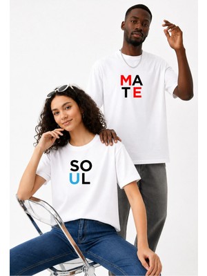 Lorvex Çift Kombin Erkek-Kadın Oversize T-Shirt %100 Pamuk Baskılı Rahat Kalıp Sevgili Tişörtü 2'li