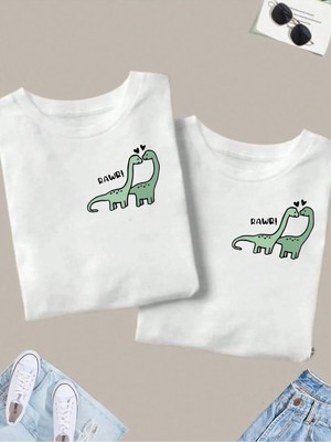 Lorvex Çift Kombin Erkek-Kadın Oversize T-Shirt %100 Pamuk Baskılı Rahat Kalıp Sevgili Tişörtü 2'li