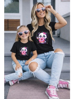 Lorvex Anne Kız Kombin Oversize Tişört %100 Pamuk Baskılı Rahat Kalıp Twin T-Shirt