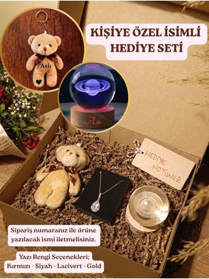 Paganca Hediye Seti Kahverengi Ayıcık Anahtarlık - Kolye - Renk Değiştiren USB'li Cam Küre