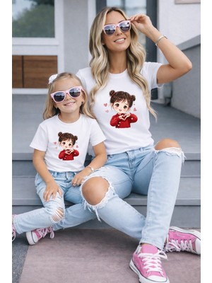 Lorvex Anne Kız Kombin Oversize Tişört Twin T-Shirt %100 Pamuk Rahat Kalıp