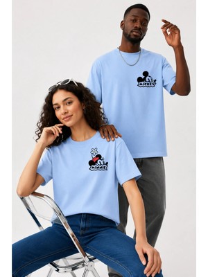 Lorvex Çift Kombin Erkek-Kadın Oversize T-Shirt %100 Pamuk Baskılı Rahat Kalıp Sevgili Tişörtü 2'li