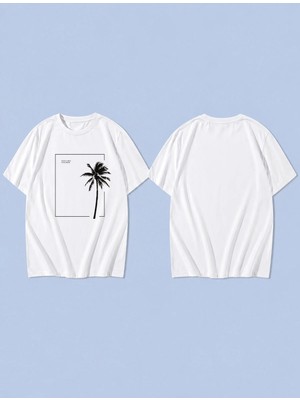 Lorvex Good Vibes Palm Baskılı %100 Pamuk Oversize Unisex Tişört Rahat Kesim T-Shirt