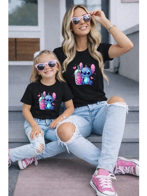 Lorvex Anne Kız Kombin Oversize Tişört %100 Pamuk Baskılı Rahat Kalıp Twin T-Shirt