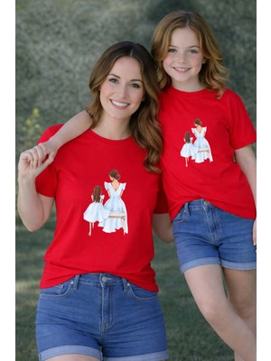 Lorvex Tişört Anne Kız Çocuk Kombin Oversize – Anne & Çocuk Twin T-Shirt Prensesler Baskılı
