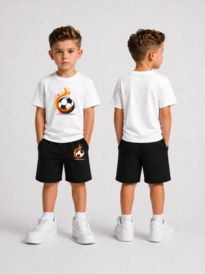 Lorvex Çocuk Şortlu Takım Erkek (Şort-T-Shirt) Baskılı Yazlık Spor Kombin Rahat Kalıp Takım