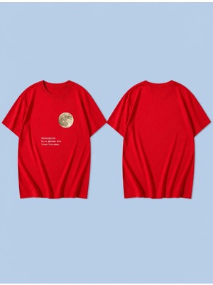 Lorvex Moon Words Yellow Baskılı %100 Pamuk Oversize Unisex Tişört Rahat Kesim T-Shirt