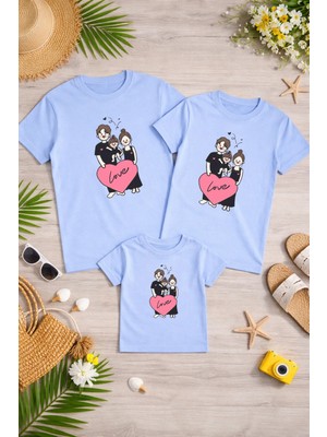 Lorvex Aile Kombin Oversize T-Shirt Anne Baba Çocuk %100 Pamuk Baskılı Rahat Kalıp (3 Adet Ayrı Sipariş Verilmelidir-Tekli Satılmaktadır)