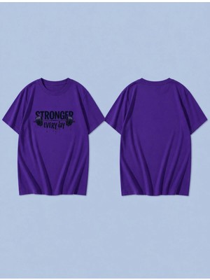 Lorvex Stronger Every Day Baskılı %100 Pamuk Oversize Unisex Tişört Rahat Kesim T-Shirt