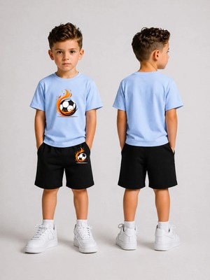 Lorvex Çocuk Şortlu Takım Erkek (Şort-T-Shirt) Baskılı Yazlık Spor Kombin Rahat Kalıp Takım